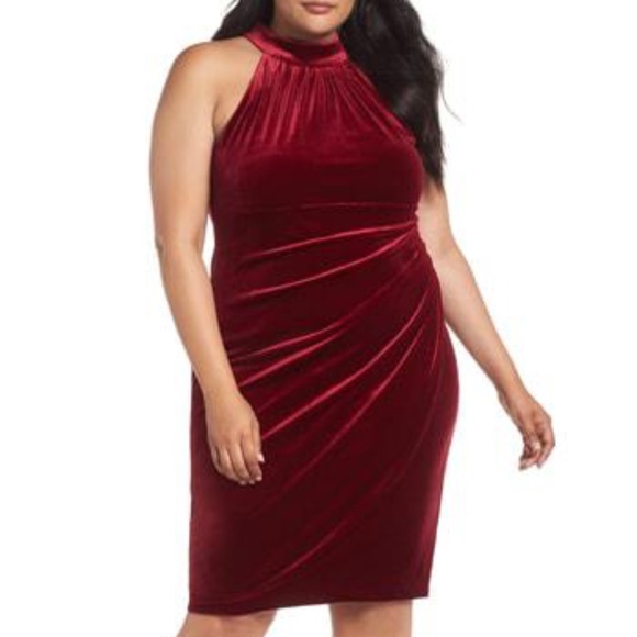 Vince Camuto Dresses & Skirts - Vince Camuto Red Burgundy Velvet Halter Sleeveless Over Knee Dress 18 XXL #